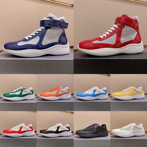 High Designer Sapatos Casuais Low Top Borracha Macia Nylon Americas Cup Sapatilhas Branco Preto Couro Envernizado Vermelho Azul Rosa Mocassins Atlético Bicicleta Tecido Mens Treinadores