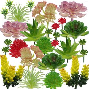 Decorative Flowers 24pcs Terrarium Decoration Succulent Plants Flocked Unpotted Mini Floral Home DIY Crafting Assorted Artificial Colorful