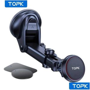 Car Holder Topk Magnetic Phone Mount N52 Strong Magnet Dashboard Windshield Suction Cup Adjustable Telescopic Arm Drop Delivery Automo Dhire