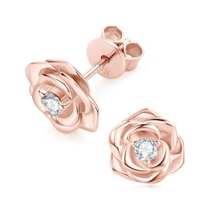 Trendy 925 Sterling Silver VVS1 D Color Moissanite Rose Flower Earrings Studs For Girls Woemn Women Stweet smycken gåva