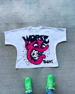 Męskie koszulki 2023 Nowy modny gotycki nadruk Nadmierny koszulka męska Y2K Street Fashion Hip-Hop Casual Harajuku luźne krótkie topy Men'Syolq