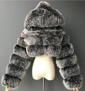 Autumn Furry Cropped Faux Fur Coats Jackets Women Fluffy Top Coat Hooded Straight Short Winter Fur Jacket Fashion Streetwear 240117