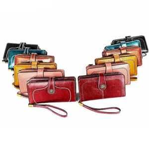 Женский кожаный кошелек большой емкости на молнии, многофункциональная сумка для телефона, длинный кошелек-клатч в стиле ретро