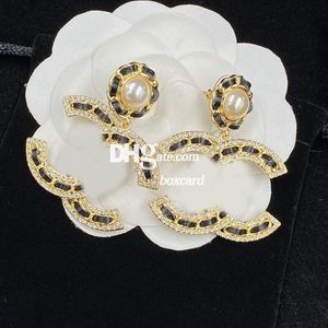 Orecchini pendenti con perle di lusso Orecchini pendenti con diamanti dorati Orecchini vintage placcati con doppia lettera Orecchini gioielli di moda