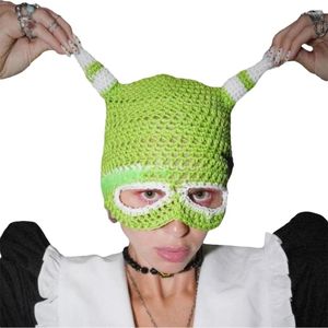 Ball Caps Women Knit Beanie Warm Eye Exposed Hat Teens Devil Horn Slouch F0T5