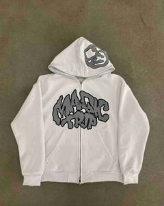 Herrtröjor tröjor casual kappa unisex mode cardigan jacka y2k hip hop hoodie herr gata kläder skalle mönster zip upp sweatshirtyolq