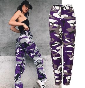 Kobiety Camo Cargo Spodni Vintage Track Pants Hight talia AnkleLength Streetwear Camouflage Sata Spods Pink Purple S3XL6257789