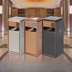 Commercial Hotel Shopping Mall Trash Bin Vertical Stainless Steel Trash Can With Ashtray, Fruit Peel Box