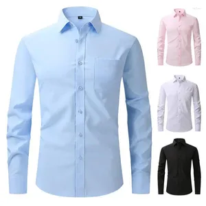 Camisas casuais masculinas tamanho americano camisa elástica negócios manga comprida slim fit profissional vestido formal cor sólida