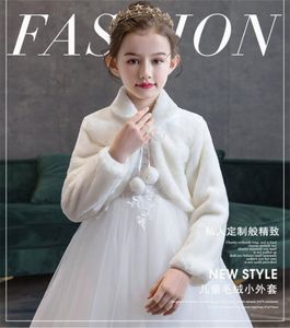 2024 New Children's White Shawl Girl's Girl's Jackers Faux Fur Fur Wedder Weddquet Weistcoat White Sleeve Coat Short