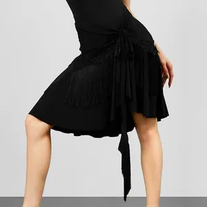 Одежда для сцены, одежда для латинских танцев, женская черная юбка с цветочной бахромой для взрослых, румба, самба, сальса, танго, JL5941