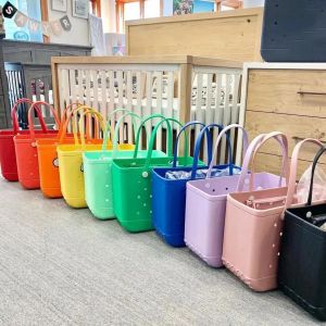 Storage Bags Waterproof Bogg Beach Bag Solid Punched Organizer Basket Summer Water Park Handbags Large Women's Stock Gifts GC2090 clephan