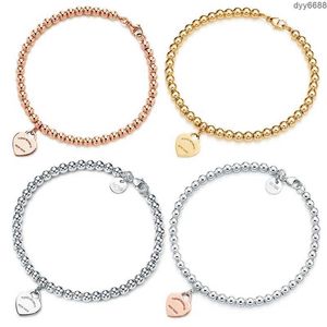 Tiffanylris 925 100 Bracelets Silver Charm 4mm Round Bead Love Leartshaped Bracelet Enda Shicked Silver Silver Plating for Girlfriend التذكارات هدية