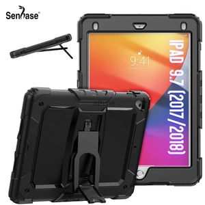 Tablet PC -fall Väskor för iPad 9.7 2018 2017 AIR 2 Pro 9.7 2016 A1566 A1822 A1893 CASE Kids Safe Sishicon PC Hybrid Suffproof Stand TABLET COVER YQ240118