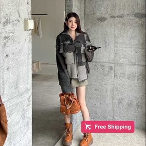 Designer Women's Wool & Blends Nanyou Women's High Edition MA Home Coat 23 Autumn and Winter Small Fragrant Wind Slimming Contrast Color Wool Zipper Flip Collar Coat HR1N