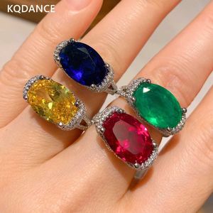 Band Rings KQDANCE Created Citrine emerald Ruby Gemstones diamond RWith big green red Yellow Zircon stone Jewelry For woman Wholesale J240118