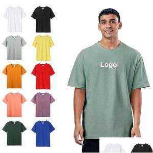 Homens camisetas Mens Camisetas 100% Pente Algodão Em Branco Oversized Camiseta Gráfico Grande e Alto Impressão Personalizada High Street Hip Hop Broadcloth Dhjpi