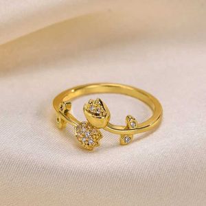 Bandringe Damen Mädchen Gold PlatCZ Stein BlTulip Ringe SparkFlower Shiny Charm Fingerperlen RGeometrisches veränderbares Zubehör J240118