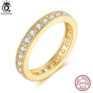 Bandringar Orsa Jewels Dainty Brilliant CZ Eternity Rsterlsilver för kvinnor 14K Gold Finger Band Jewelry Engagement Present SR318 J240118