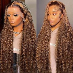 30 40 Inch Highlight Ombre 13X6 Curly Lace Frontal Human Hair Wigs 13X4 Honey Blonde Colored HD Deep Wave Frontal Wigs For Women