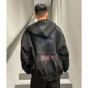 Tasarımcı Hoodie Balencigs Moda Hoodies Hoody Mens Sweaters Yüksek kaliteli versiyon Kule Sanskrit Mektuplar Yapımı Eski Kirli Hasarlı Kapüşonlu Hırka Hlwm