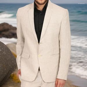 Men's Suits Beige Linen Summer Men 2 Pieces Groom Tuxedo 2024 In Stock Beach Wedding Suit Male Fashion Jacket With Pants