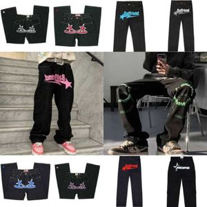 Calças de brim masculinas nofs carta impressão homens high street vintage hip hop denim calças mulheres casuais reta perna larga y2k moda fzzaf