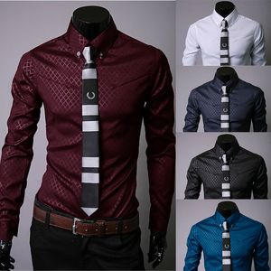 Camisa masculina nova xadrez escura casual de manga comprida