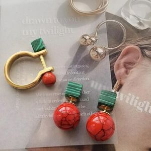 Ohrstecker, Retro-Mode, natürlicher synthetischer Malachit, Textur, Nischendesign, schöner Ring für Damen