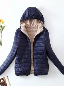 Casacos de trincheira femininos inverno frio parkas com capuz manter quente casaco jaqueta algodão coreano moda magro adicionar pelúcia sólido casual topos