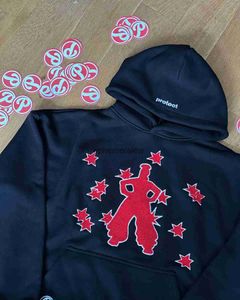 Moletom com capuz masculino moletom estrela impressa hip hop streetwear pulôver y2k legal estilo menina retro com capuz harajuku solto moletomephemeralew