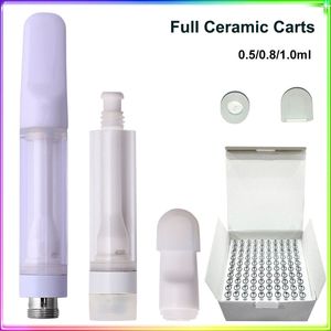 Cartucho Vape Cerâmico Completo Branco 0.5ml 0.8ml 1.0ml Sem Chumbo À Prova de Crianças Push Top Puro Toda Cerâmica 510 Thread Carrinhos Vazios Atomizadores