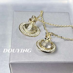 Viviennenies Saturn Gold Full Diamond Stereo planeta przezroczystą szklaną piłkę naszyjnik lekki luksusowy projektant jubiler Westwood for Women Wysokiej jakości prezenty świąteczne