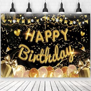 Party Decoration Gold Glitter Happy Birthday Backdrop för PO Black Adult Theme Supplies DIY BACKDROPS