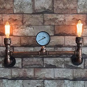 Vägglampor loft smidesjärn vatten rör 2 huvuden vintage industriell lampor restaurang bar sconces ljusarmaturer