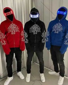 Herrtröjor tröjor mode gotiska tvärbrev överdimensionerade hoodie herrar y2k street hip-hop harajuku casual all-match zipper sweatshirt women'syolq