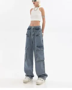 Calças femininas 2024 americano hip hop picante menina trabalho jeans outono e inverno cintura alta tubo reto solto magro perna larga