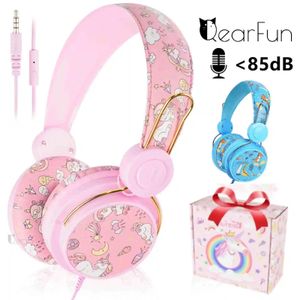 Fones de ouvido bonitos crianças unicórnio fone de ouvido com microfone para crianças da escola meninas meninos 3d estéreo música rosa com fio fones de ouvido pc telefone portátil presente