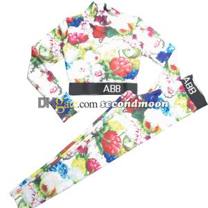 Buchstaben Gurtband Sport Top Damen T-Shirt mit halbem Reißverschluss Blumendruck Yogahose Designer enge Leggings