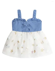 Girl Dresses KidsCool Space Baby Girls Overalls Jean Dress Starry Sky broderad dubbelfärg Spliced ​​Tulle Suspender kjolar