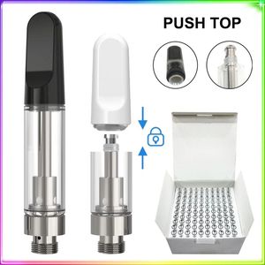 Push Top Th205 Ceramic Glass Vape Cartridges 1.0 ml White Black Childfast Snap-On Pressat munstycke 510 Tråd Atomizers Th2-se tomma vagnar packade i skum