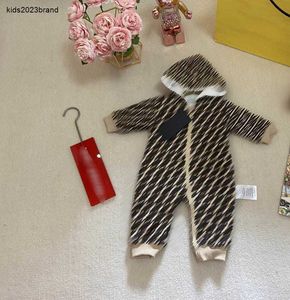 New infant jumpsuits brown hooded boys girls bodysuit Size 66-100 Plush interior design newborn baby Crawling suit Jan20