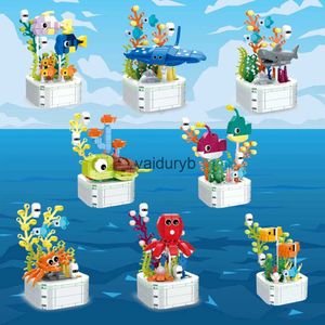 Blocchi Oceano in vaso Building Blocks Serie Squalo Pesce pagliaccio Granchio Lanterna Pesce Bonsai Modello Mattoni Desktop Deco ldren Regali di Natalevaiduryb