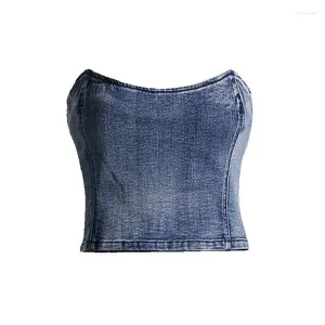 Gonne Gilet corto stile ragazza piccante nel 2024 Sensazione di fascia alta Vestibilità slim ed effetto snellente Indossando top in denim con spalline per le donne