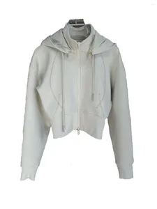 Jaquetas femininas seção curta com capuz camisola moda casual personalidade confortável versátil 2024 outono e inverno 1122