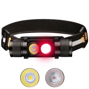 H25LR LED 90 Hög CRI -uppladdningsbar strålkastare Kraftfull lätta huvudlampan med starkt vitt ljus 660Nm Deep Red Torch 240117