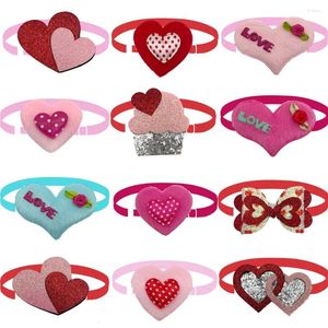 Hundkläder 50st Liten alla hjärtans dag Bow Tie Accessories Pet Collar Pink Girl Mix Love Ties leveranser för hundar