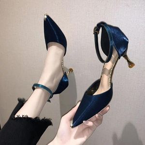 Sandals For Women Blue Ladies Shoes Stiletto Summer 2024 Party Weddings Footwear Pointed Toe Closed Thin Heels On Offer H Luxury