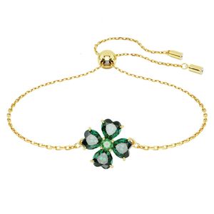 Swarovski pulseira designer de luxo moda feminina qualidade original verde sorte grama com elementos cristal quatro folhas grama