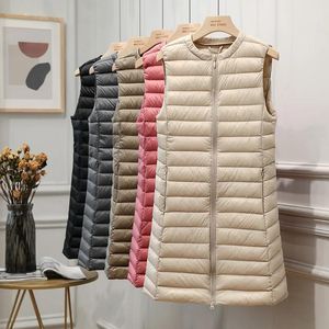 Parkas Newbang 4xl Long Vest Women Ultra Light Down Vest Women Lightweight Waistcoat Female Down Coat Long Slim Sleeveless